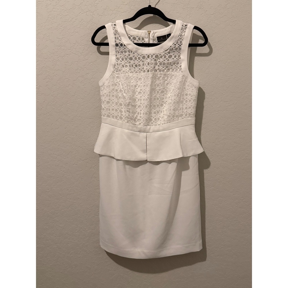 Worthington White Eyelet Lace Peplum Sheath Dress Sleeveless Back Zip Size 10